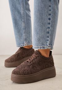 Born2be - Brązowe Sneakersy z Plecionki na Grubej Podeszwie w Stylu Boho Dacara. Okazja: na co dzień. Kolor: brązowy. Materiał: jeans. Szerokość cholewki: normalna #5