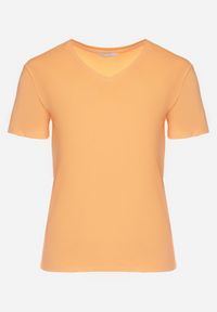 Born2be - Pomarańczowy T-shirt z Trójkątnym Dekoltem z Elastycznej Bawełny Petunria. Kolekcja: plus size. Kolor: pomarańczowy. Materiał: bawełna. Długość rękawa: krótki rękaw. Długość: krótkie. Styl: klasyczny #5