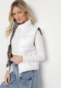Born2be - Biała Dwustronna Kamizelka Pikowana ze Ściągaczami Kiterta. Okazja: na co dzień. Kolor: biały. Materiał: jeans. Wzór: nadruk, gładki, motyw zwierzęcy. Styl: klasyczny, casual, elegancki #3