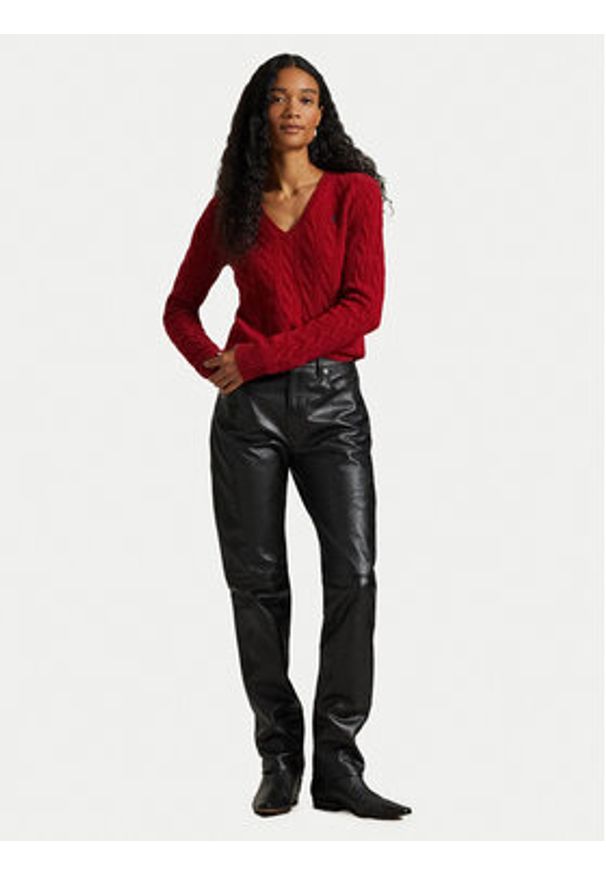 Polo Ralph Lauren Sweter 211971866012 Czerwony Slim Fit. Typ kołnierza: polo. Kolor: czerwony. Materiał: wełna