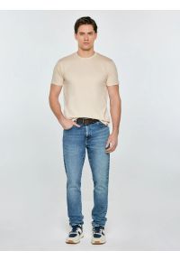 Big-Star - Koszulka męska w drobne paski beżowa Fredriser 801. Okazja: na co dzień. Kolor: beżowy. Materiał: dzianina, jeans, materiał. Wzór: paski. Sezon: lato. Styl: casual #4