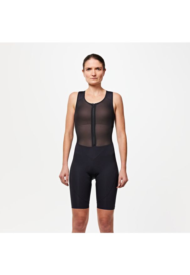 VAN RYSEL - Spodenki rowerowe damskie Van Rysel na szelkach quick-zip. Kolor: czarny. Materiał: materiał