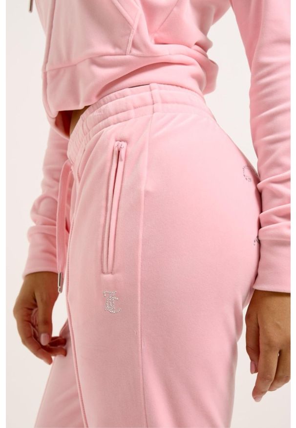 Juicy Couture - JUICY COUTURE Różowe damskie spodnie dresowe Tina Trackpants. Kolor: różowy. Materiał: dresówka