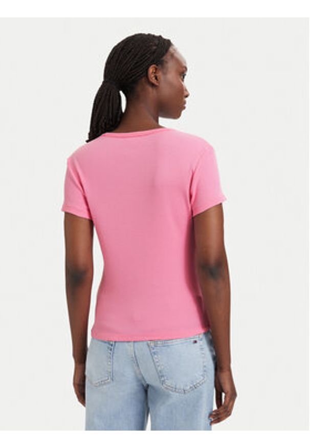 Tommy Jeans T-Shirt Essential DW0DW17383 Różowy jasny Slim Fit. Kolor: różowy. Materiał: bawełna