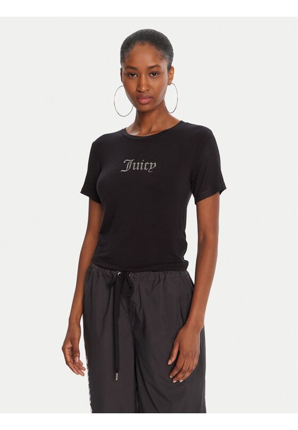 Juicy Couture T-Shirt Sheer JCWCT225301 Czarny Slim Fit. Kolor: czarny. Materiał: wiskoza