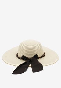 Renee - Czarno-Kremowy Kapelusz ze Splecioną Apaszką Boho z Naturalnej Plecionki Aielis. Kolor: czarny. Materiał: jedwab. Sezon: lato. Styl: boho