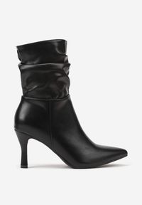 Born2be - Czarne Marszczone Botki Vices na Szpilce Iinese. Okazja: na co dzień. Kolor: czarny. Sezon: jesień. Obcas: na szpilce. Styl: casual, elegancki #5