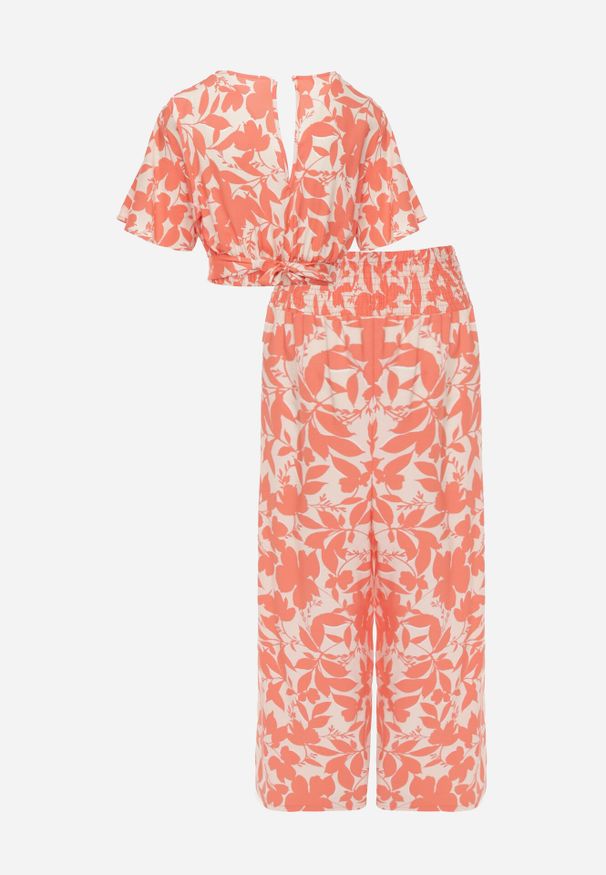 Born2be - Pomarańczowy 2-częściowy Komplet w Kwiaty z Wiskozy Onisa. Kolor: pomarańczowy. Materiał: wiskoza. Wzór: kwiaty