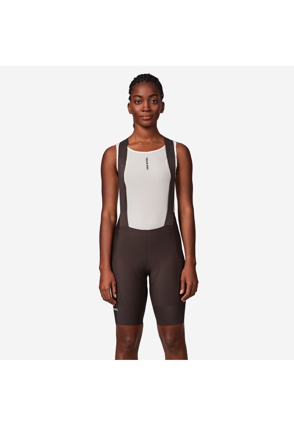 VAN RYSEL - Spodenki rowerowe szosowe damskie Van Rysel Endurance EDR na szelkach. Kolor: brązowy. Sport: kolarstwo