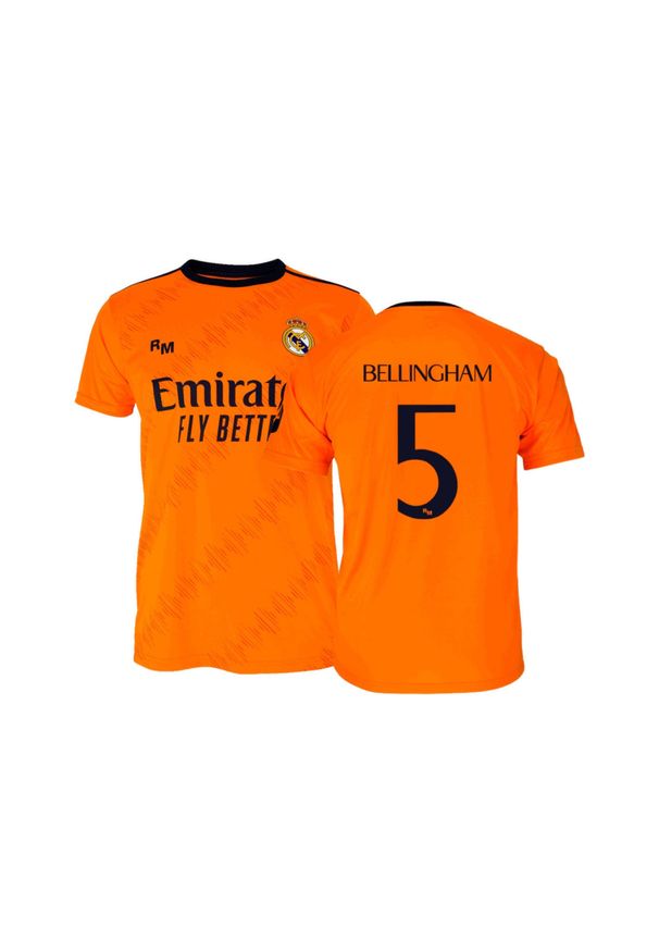 Real Madrid - Replika Drugiej Koszulki Kibica Real Madryt 2024-25 Premium - Bellingham 5. Kolor: pomarańczowy. Sport: piłka nożna