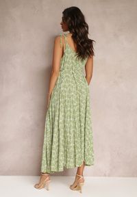 Renee - Zielona Sukienka Maxi Wiązana na Ramionach z Rozkloszowanym Dołem Matiltta. Kolor: zielony. Materiał: materiał. Długość rękawa: na ramiączkach. Sezon: lato, wiosna. Długość: maxi #5