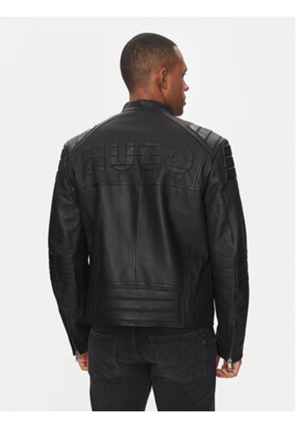 Hugo - HUGO Kurtka skórzana Ludok 50530780 Czarny Regular Fit. Kolor: czarny. Materiał: skóra
