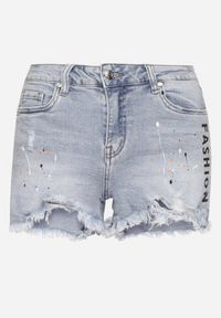Born2be - Niebieskie Szorty Jeansowe z Wysokim Stanem Zdobione Przetarciami Vestella. Okazja: na co dzień. Stan: podwyższony. Kolor: niebieski. Materiał: jeans. Wzór: aplikacja. Sezon: lato, wiosna. Styl: casual #5