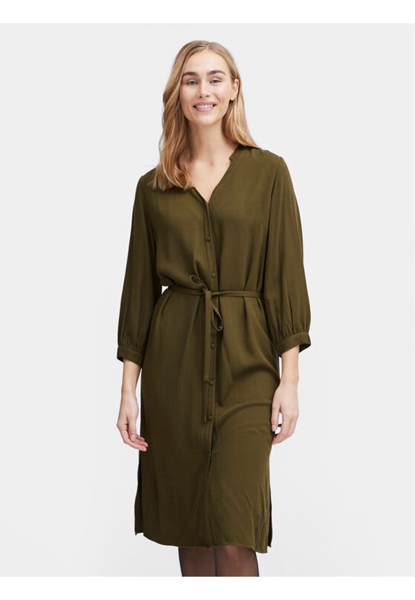 Fransa Sukienka koszulowa 20613327 Zielony Regular Fit. Kolor: zielony. Materiał: wiskoza. Typ sukienki: koszulowe