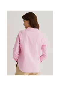 Ochnik - Różowa koszula bawełniana damska. Typ kołnierza: kołnierzyk klasyczny. Kolor: różowy. Materiał: bawełna. Długość: długie. Styl: klasyczny #4