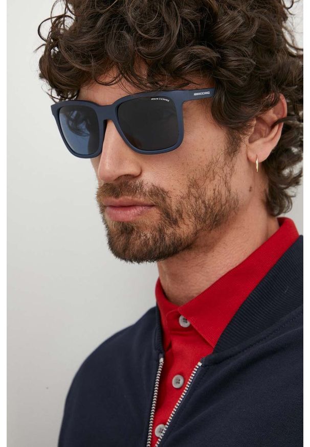 Armani Exchange Okulary przeciwsłoneczne 0AX4112S męskie. Kształt: prostokątne. Kolor: niebieski