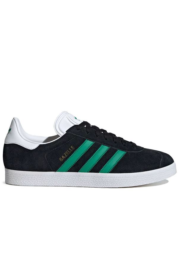 Adidas - Buty męskie adidas Gazelle HQ9186 - czarne. Okazja: na uczelnię. Zapięcie: pasek. Kolor: czarny. Materiał: skóra, zamsz, guma. Szerokość cholewki: normalna. Wzór: aplikacja, paski. Sezon: lato. Model: Adidas Gazelle