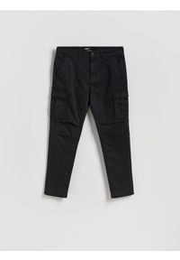 Reserved - Spodnie cargo slim fit - czarny. Kolor: czarny. Materiał: tkanina, bawełna