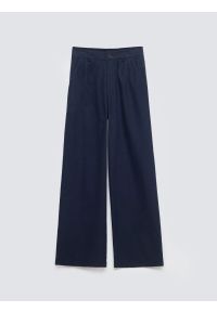Big-Star - Spodnie damskie wide z domieszką lnu granatowe Malusi 403. Stan: podwyższony. Kolor: niebieski. Materiał: len. Sezon: lato. Styl: elegancki #1