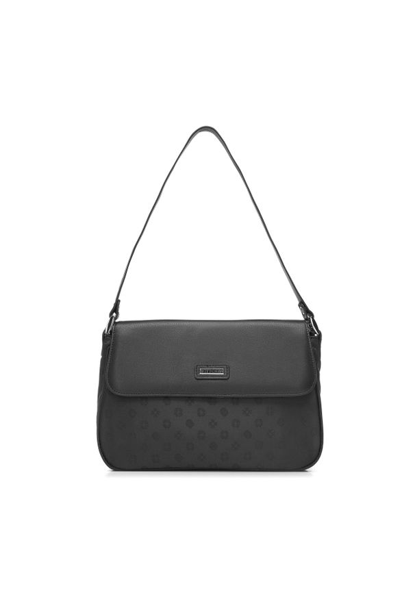 Wittchen - Torebka crossbody ze skóry i żakardu z monogramem. Kolor: czarny. Wzór: aplikacja. Materiał: skórzane. Styl: elegancki, street