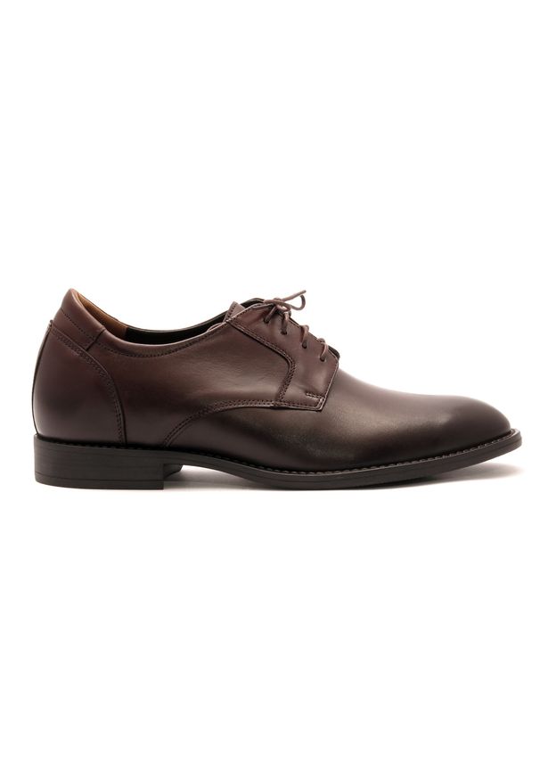 Modini - Brązowe podwyższające eleganckie buty męskie +6cm T234. Okazja: na co dzień. Kolor: brązowy. Materiał: syntetyk, skóra. Styl: elegancki