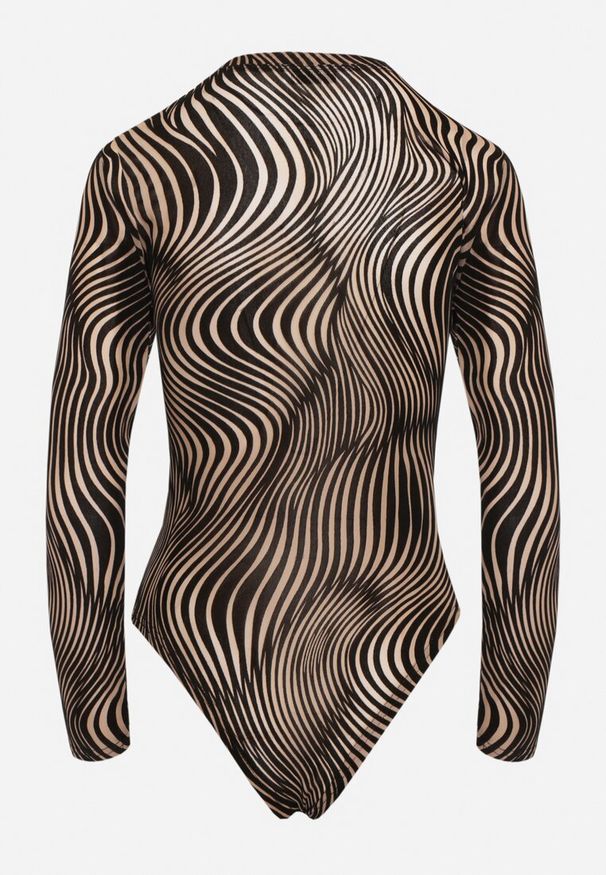 Born2be - Czarno-Beżowe Siateczkowe Body z Hipnotyzującym Wzorem Issanora. Okazja: na co dzień. Kolor: czarny. Materiał: jeans, materiał. Długość rękawa: długi rękaw. Długość: długie. Styl: wizytowy, casual