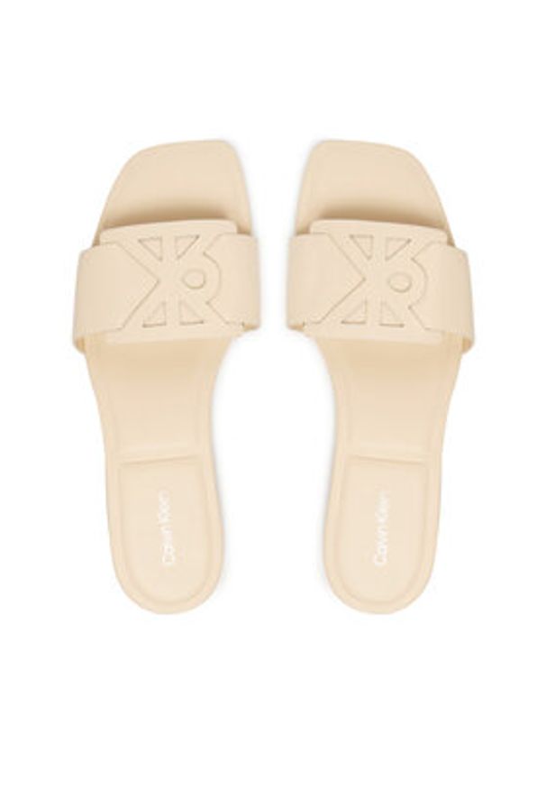 Calvin Klein Klapki Square Flat Sandal Emblem HW0HW03128 Żółty. Kolor: żółty. Materiał: skóra