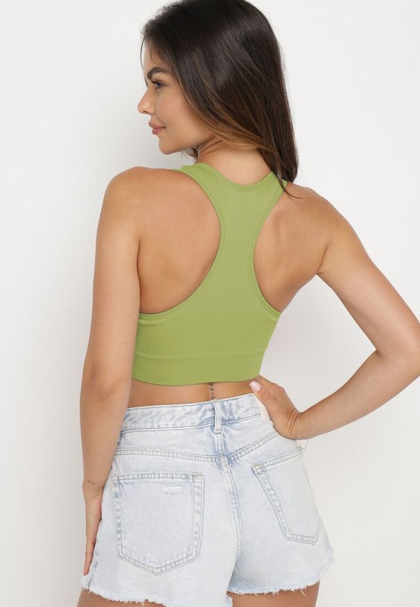Born2be - Zielony Tank Top Sportowy z Prążkowanej Dzianiny Ophiase. Kolor: zielony. Materiał: dzianina, prążkowany. Styl: sportowy
