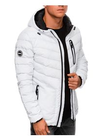 Ombre Clothing - Sportowa kurtka męska pikowana - biała V9 OM-JALP-0118 - L. Kolor: biały. Materiał: nylon, poliester. Styl: sportowy #3