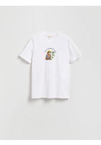 Reserved - T-shirt regular z nadrukiem - biały. Kolor: biały. Materiał: bawełna, dzianina. Wzór: nadruk
