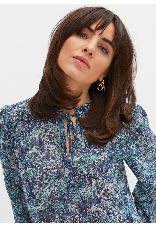 bonprix - Bluzka w stylu tuniki. Kolor: niebieski. Wzór: nadruk