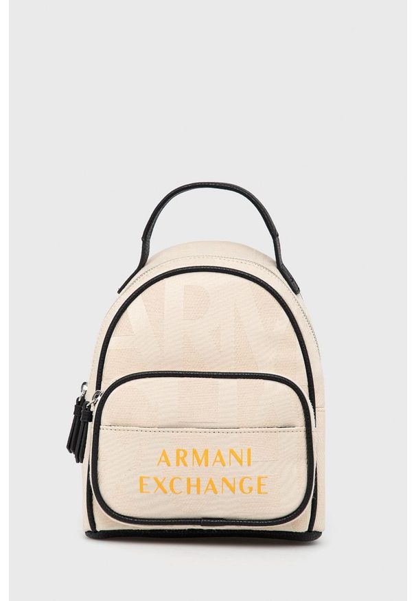 Armani Exchange plecak damski kolor beżowy mały z nadrukiem. Kolor: beżowy. Wzór: nadruk