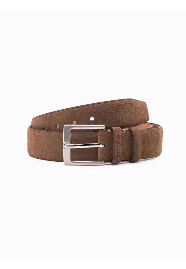 Ombre Clothing - Jednokolorowy pasek męski z naturalnego zamszu – brązowy V2. Kolor: brązowy. Materiał: zamsz. Styl: elegancki
