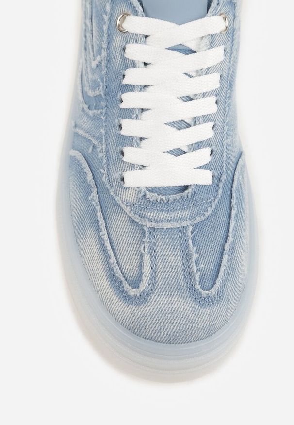 Born2be - Niebieskie Sneakersy na Grubej Podeszwie Ozdobione Denimem Eriphithea. Okazja: na co dzień. Kolor: niebieski. Materiał: denim. Wzór: aplikacja