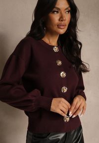 Renee - Bordowy Kardigan z Wiskozą Zdobiony Eleganckimi Napami i Bufiastymi Rękawami Acannte. Kolor: czerwony. Materiał: wiskoza. Wzór: aplikacja. Styl: elegancki #3