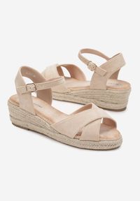 Born2be - Beżowe Sandały na Plecionej Koturnie z Otwartym Noskiem Lillona. Nosek buta: otwarty. Kolor: beżowy. Sezon: lato. Obcas: na koturnie #5