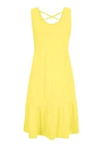 Sukienka z dżerseju z falbanami i ozdobnym tyłem bonprix jasna limonka. Kolor: żółty. Materiał: jersey #1