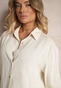 Renee - Beżowy Wiskozowo-Lniany Komplet z Koszulą i Luźnymi Spodniami Hanorwen. Kolor: beżowy. Materiał: len, wiskoza #3