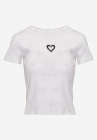 Born2be - Biały Bawełniany T-shirt z Cyrkoniowym Sercem Arielin. Okazja: na co dzień. Kolor: biały. Materiał: bawełna. Wzór: aplikacja. Styl: casual, klasyczny, sportowy #4