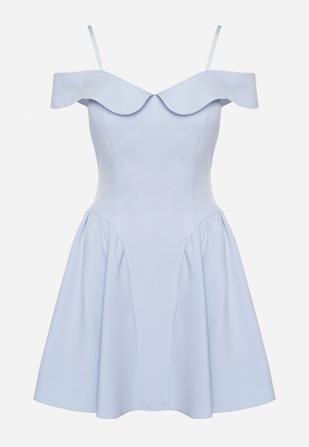 Born2be - Jasnoniebieska Rozkloszowana Sukienka na Ramiączkach z Usztywnianymi Miseczkami Mivinae. Okazja: na wesele, na co dzień, na ślub cywilny. Kolor: niebieski. Materiał: jeans, tkanina. Długość rękawa: na ramiączkach. Sezon: lato. Typ sukienki: rozkloszowane. Styl: wizytowy, casual