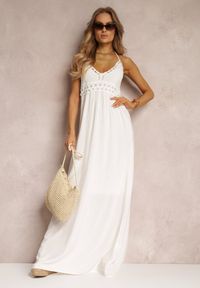 Renee - Biała Sukienka Dancemaker. Kolor: biały. Materiał: guma. Wzór: gładki, ażurowy. Styl: boho. Długość: maxi #4