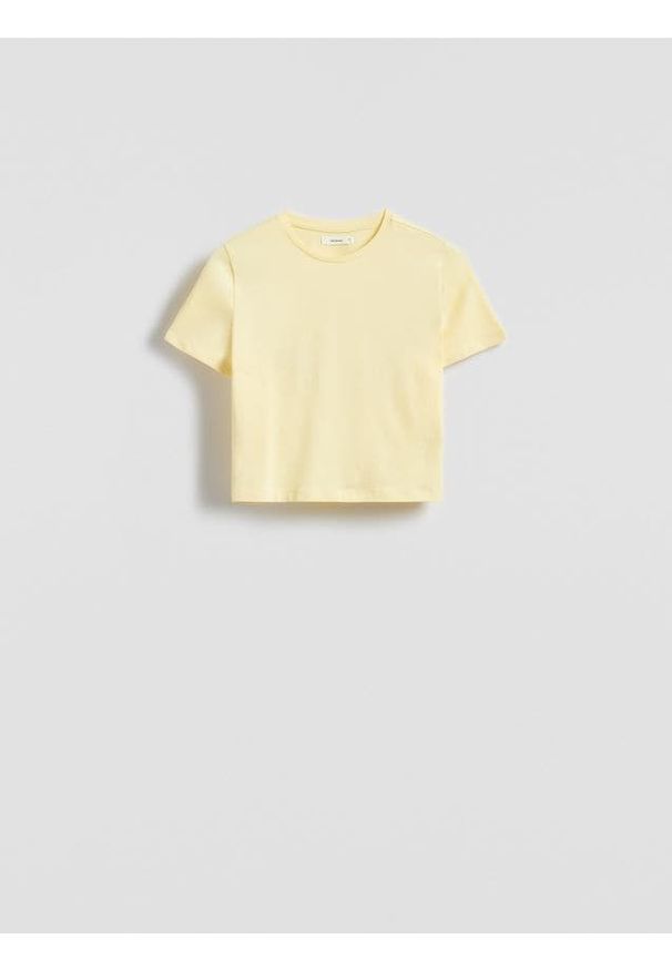 Reserved - Bawełniany crop top - żółty. Kolor: żółty. Materiał: bawełna. Długość: krótkie