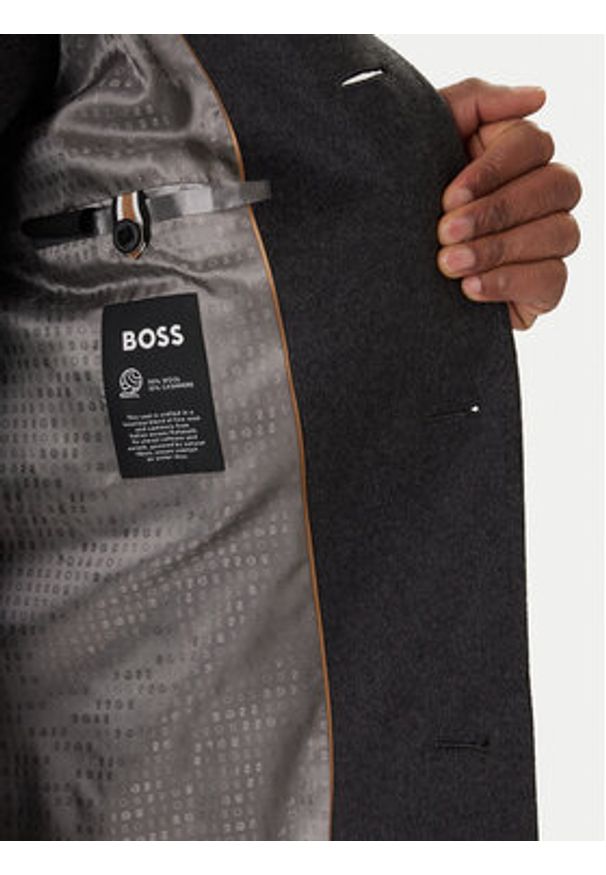 BOSS Płaszcz wełniany H-Hyde 50551078 Szary Slim Fit. Kolor: szary. Materiał: wełna
