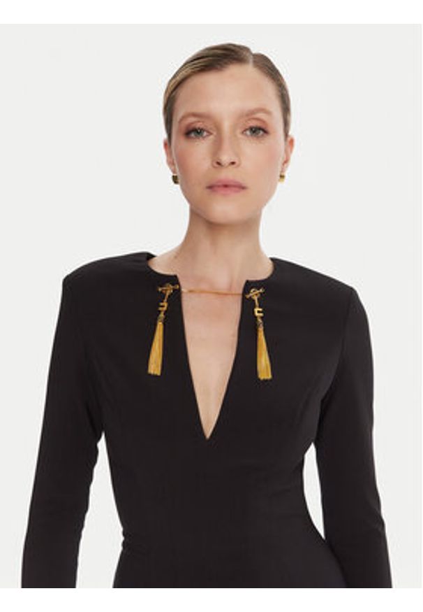 Elisabetta Franchi Sukienka koktajlowa AB-805-57E2-V460 Czarny Slim Fit. Kolor: czarny. Materiał: syntetyk. Styl: wizytowy