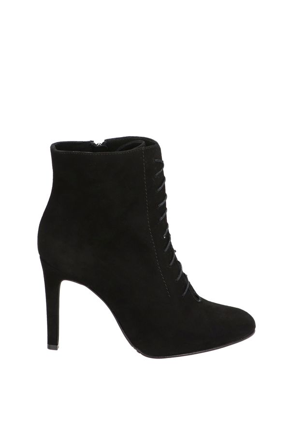 Venezia - BOTKI NA SZPILCE 3520 012 BLACK. Materiał: skóra, syntetyk, zamsz. Szerokość cholewki: normalna. Obcas: na szpilce. Wysokość obcasa: średni