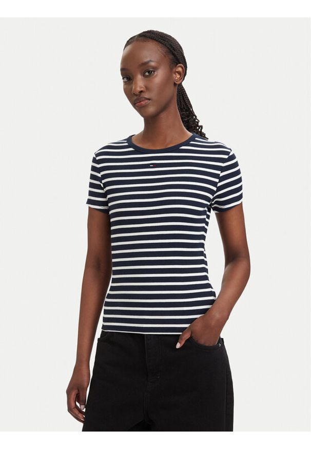 Tommy Jeans T-Shirt DW0DW17383 Granatowy Regular Fit. Kolor: niebieski. Materiał: bawełna