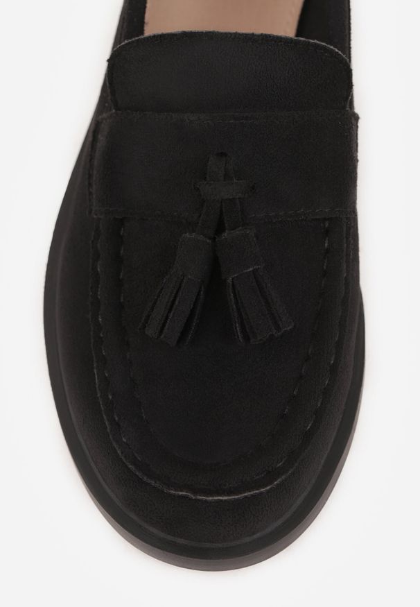 Born2be - Czarne Mokasyny VICES ze Skórzaną Wkładką i Frędzlami Leuconisse. Okazja: na co dzień. Kolor: czarny. Materiał: skóra. Wzór: aplikacja. Styl: casual, elegancki