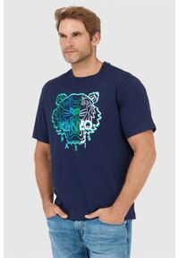 Kenzo - KENZO Granatowy t-shirt męski z wyszywanym logo. Kolor: niebieski #1