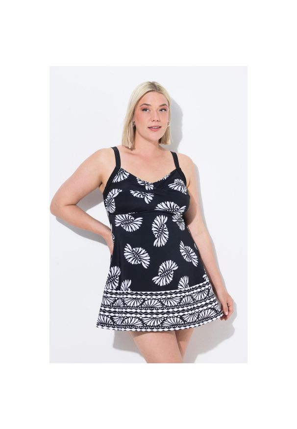 ULLA POPKEN - Damski Strój kąpielowy miękkie miseczki ramiączka z regulacją. Kolekcja: plus size. Kolor: czarny. Materiał: poliester, materiał, elastan, poliamid