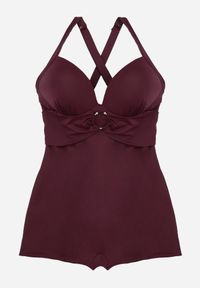 Born2be - Bordowy Strój Kąpielowy Jednoczęściowy z Nogawkami Typu Bokserki Glysaela. Kolor: czerwony. Wzór: ażurowy #3